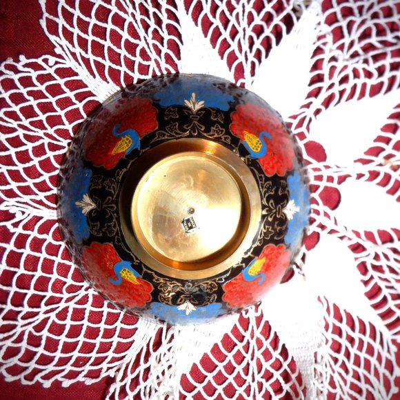 ~~~ CLOISONNE PEACOCK ~~~ BOWL - Picture 2 of 2